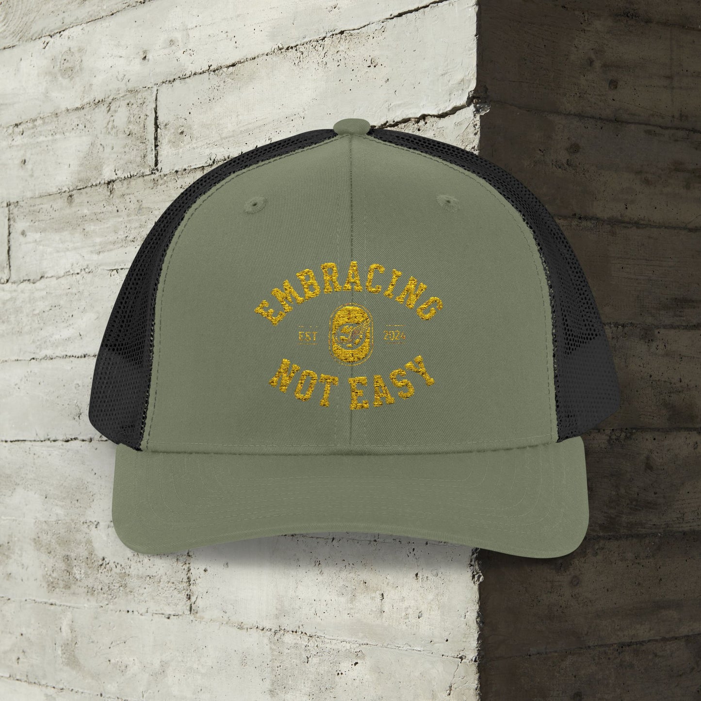 Embracing Not Easy Snapback Trucker Cap - Bold Red Vintage Hat