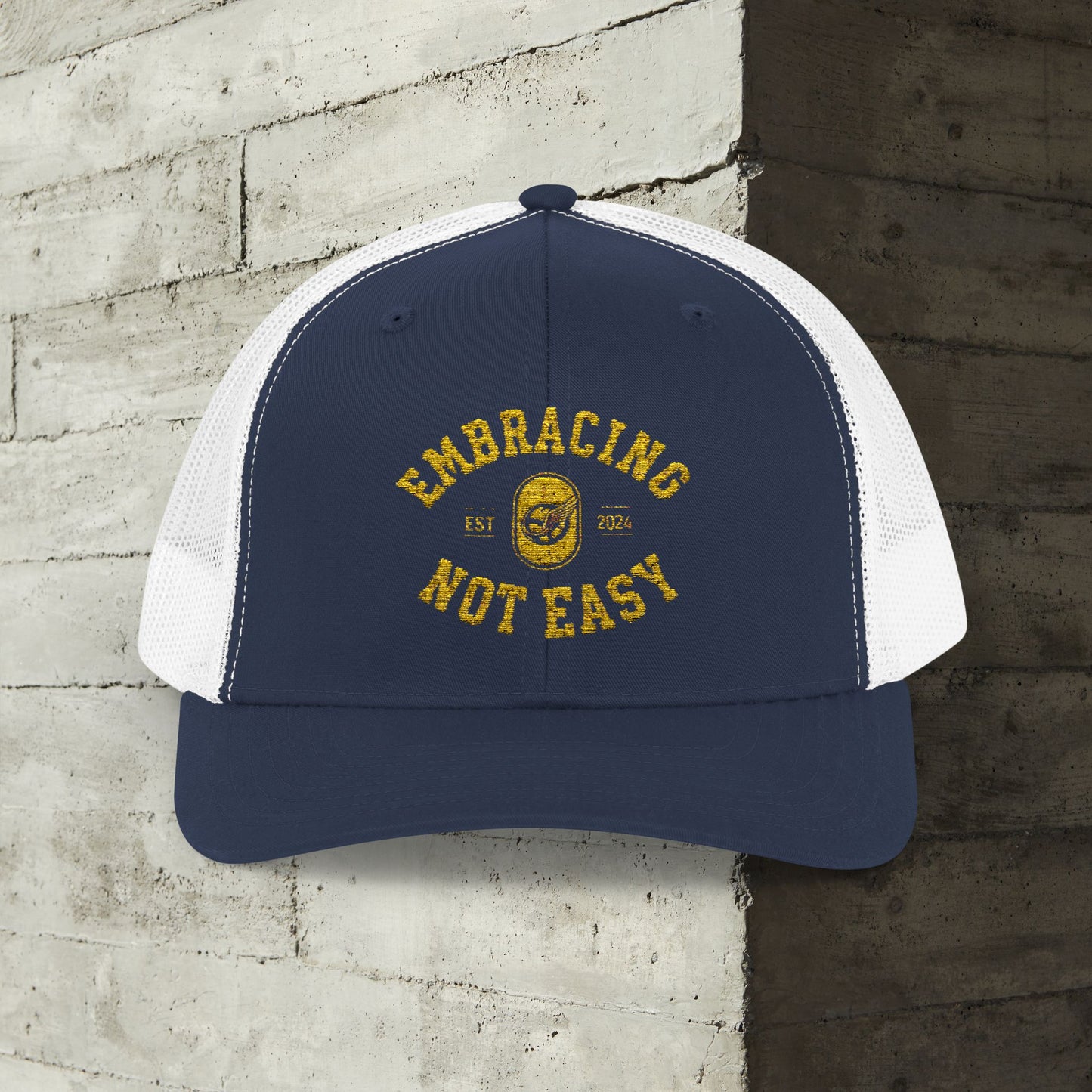 Embracing Not Easy Snapback Trucker Cap - Bold Red Vintage Hat