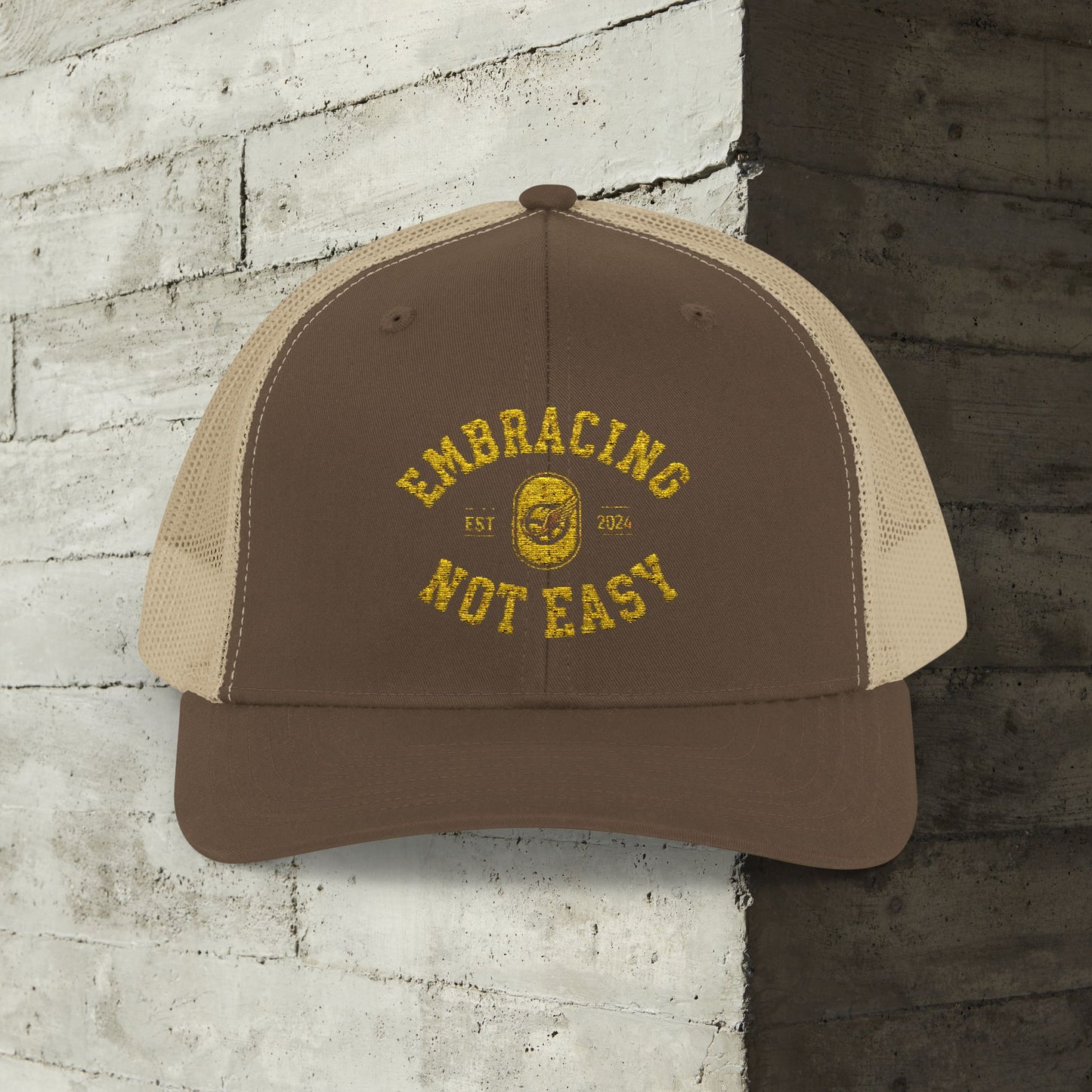 Embracing Not Easy Snapback Trucker Cap - Bold Red Vintage Hat