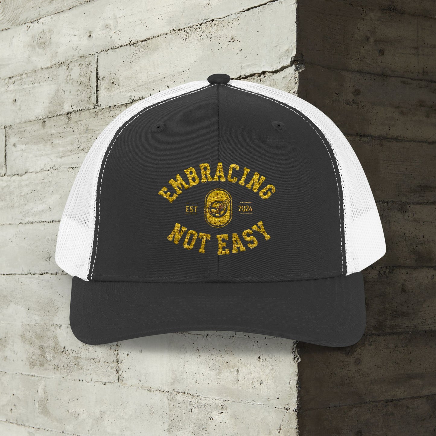 Embracing Not Easy Snapback Trucker Cap - Bold Red Vintage Hat