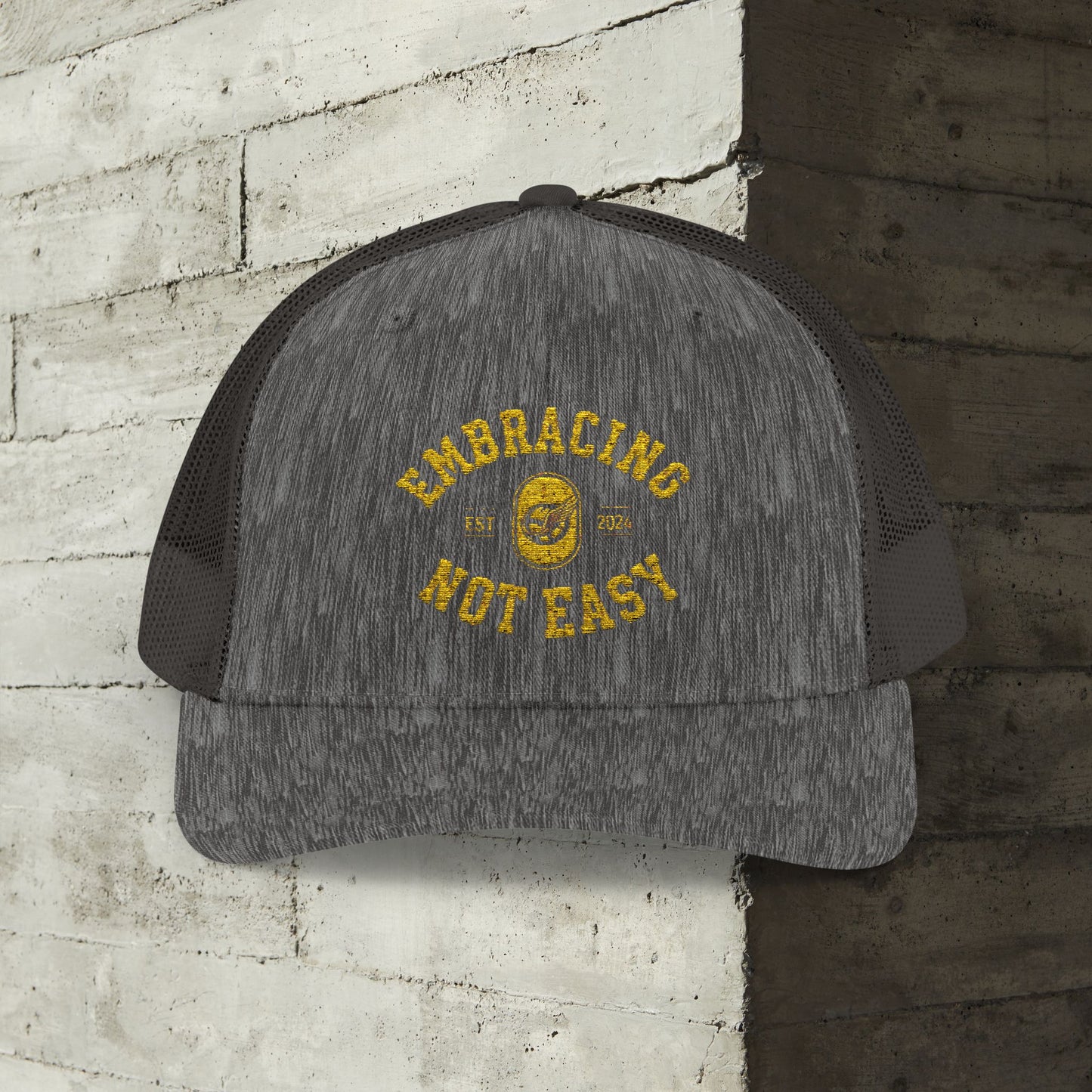 Embracing Not Easy Snapback Trucker Cap - Bold Red Vintage Hat