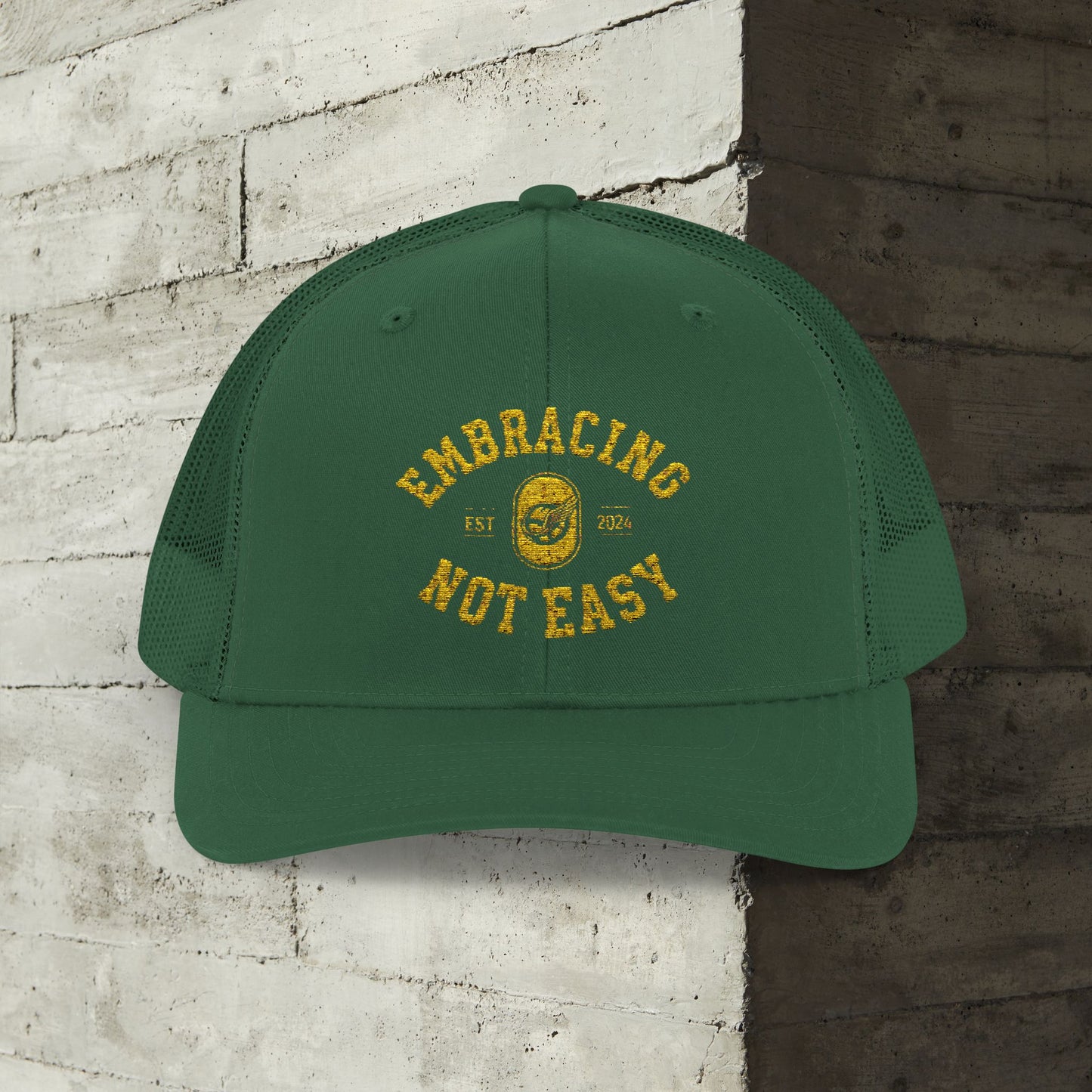 Embracing Not Easy Snapback Trucker Cap - Bold Red Vintage Hat