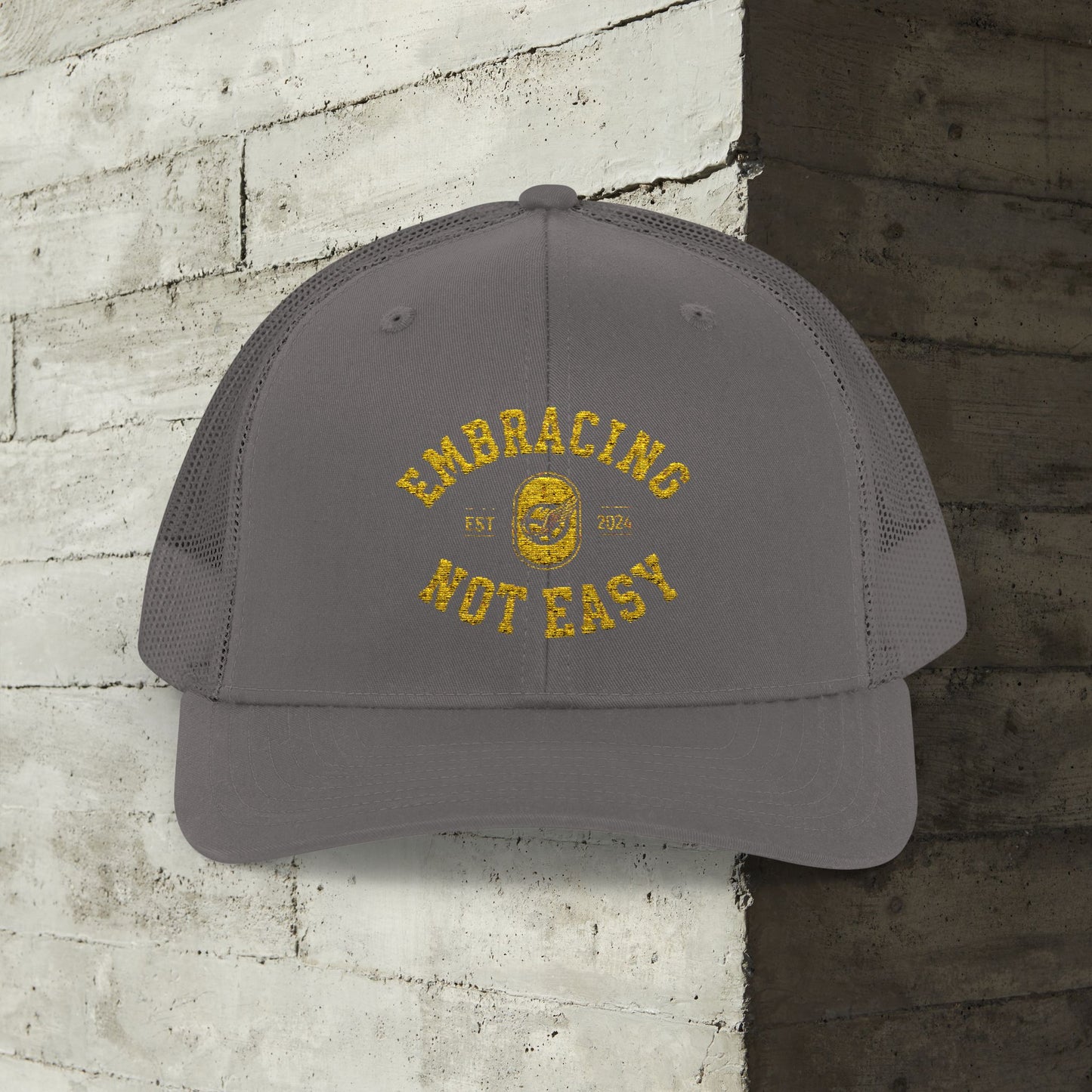 Embracing Not Easy Snapback Trucker Cap - Bold Red Vintage Hat