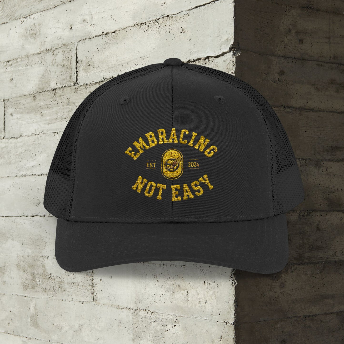 Embracing Not Easy Snapback Trucker Cap - Bold Red Vintage Hat