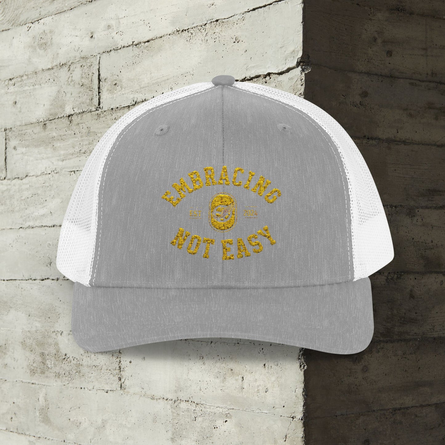 Embracing Not Easy Snapback Trucker Cap - Bold Red Vintage Hat