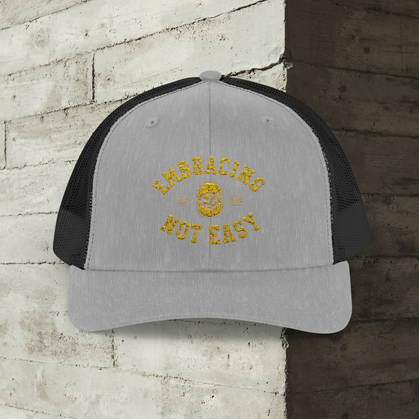 Embracing Not Easy Snapback Trucker Cap - Bold Red Vintage Hat