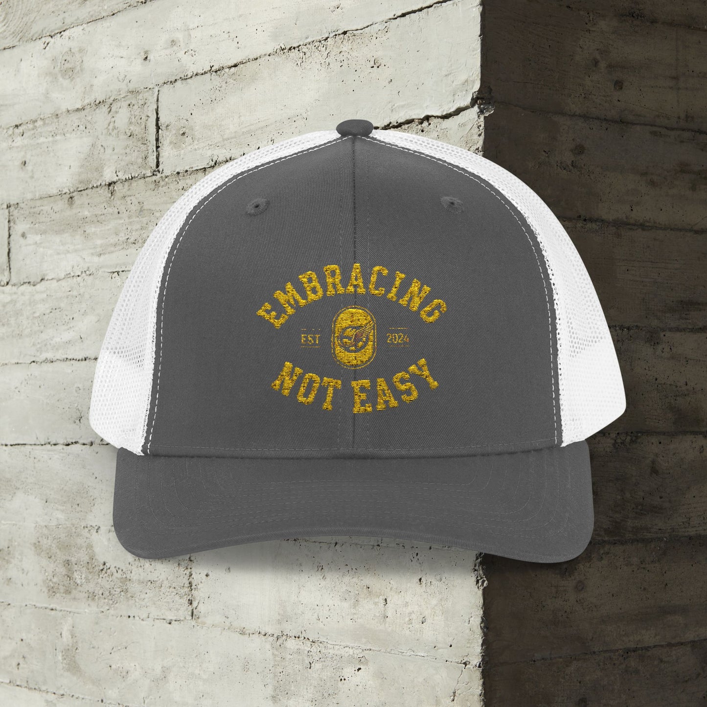 Embracing Not Easy Snapback Trucker Cap - Bold Red Vintage Hat