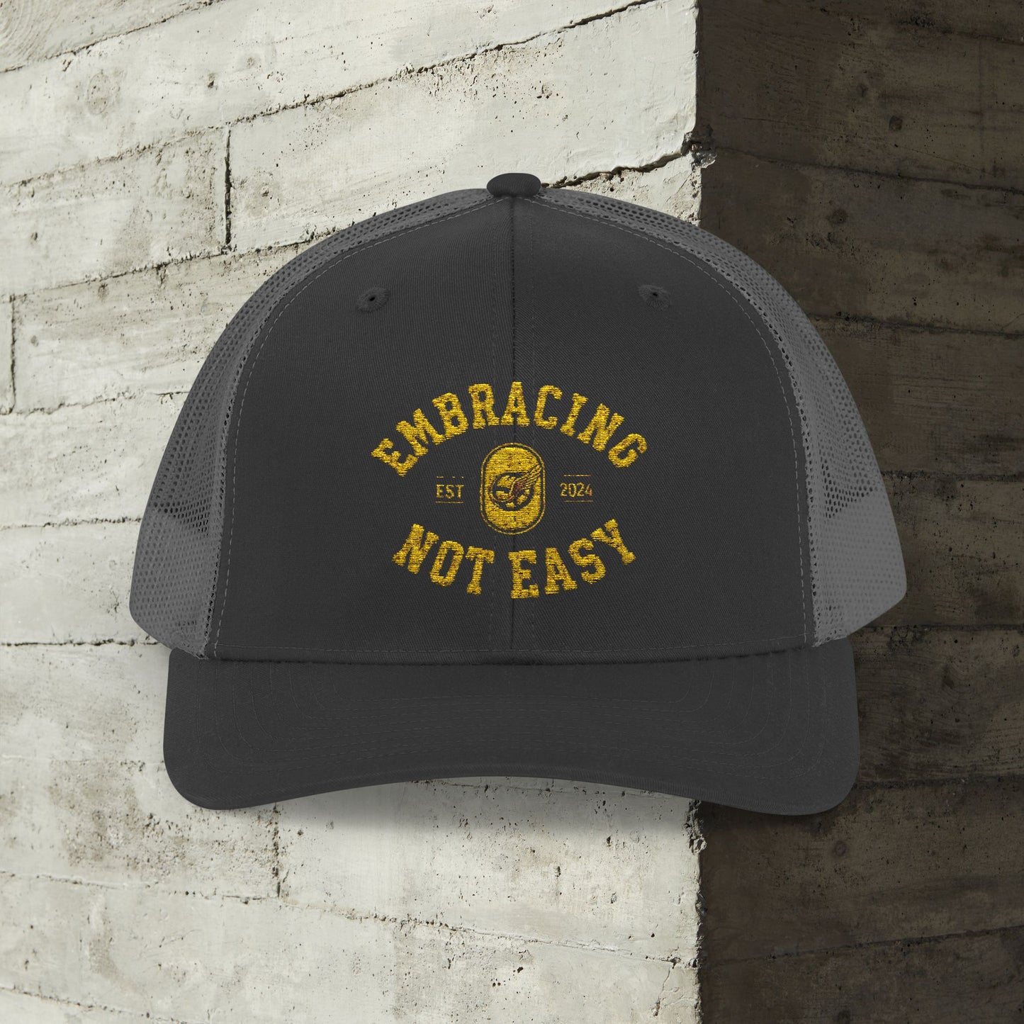 Embracing Not Easy Snapback Trucker Cap - Bold Red Vintage Hat