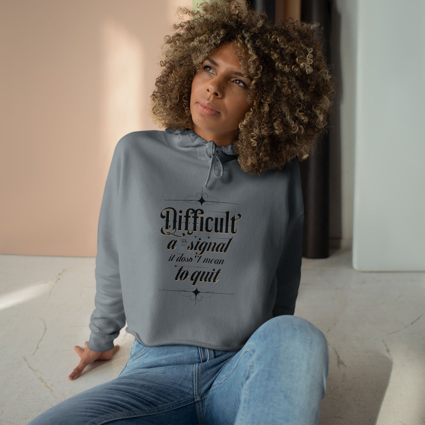 Difficult Quote Crop Hoodie