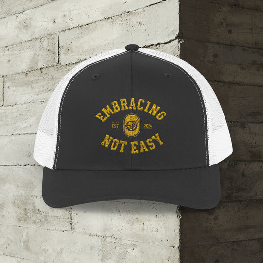 Embracing Not Easy Snapback Trucker Cap - Bold Red Vintage Hat