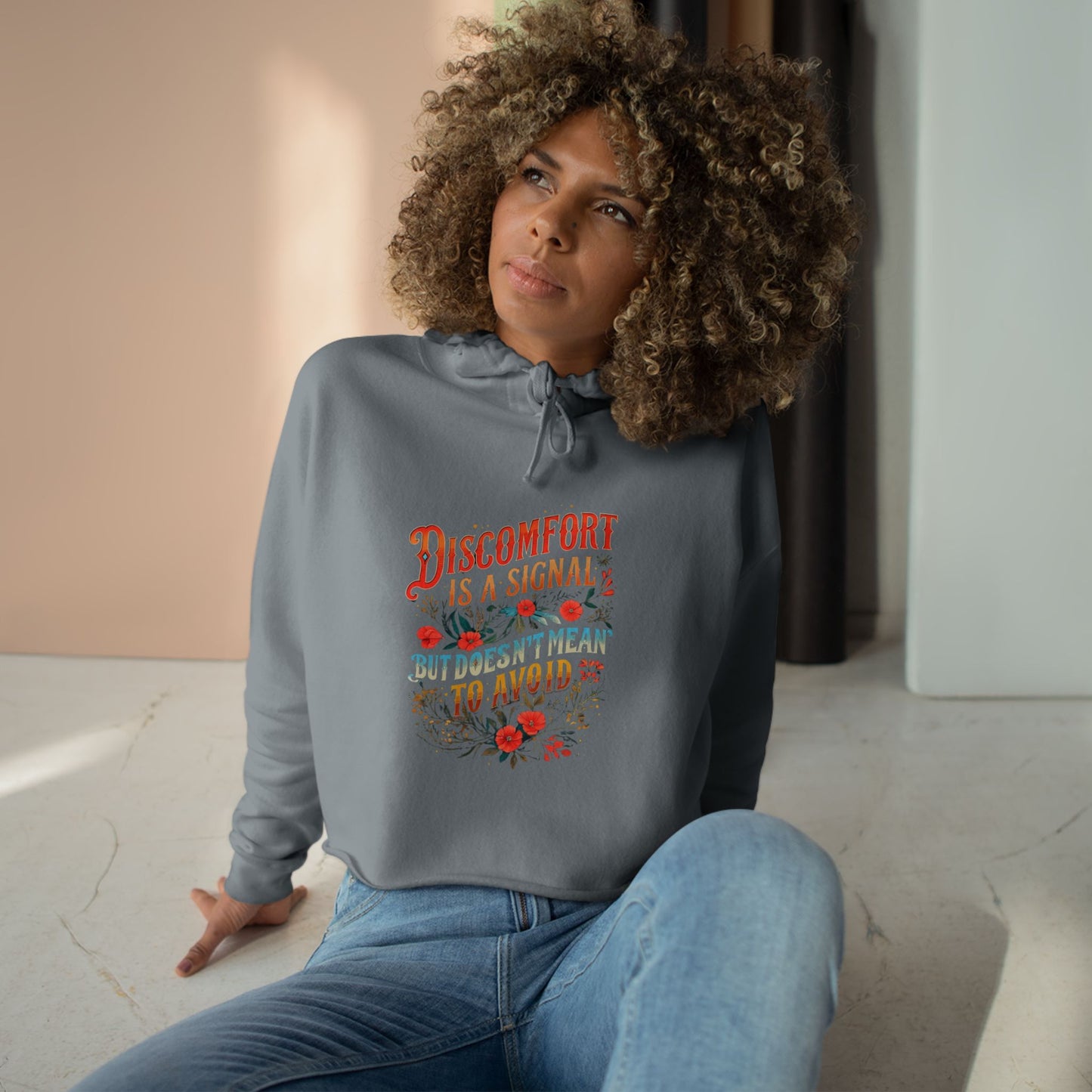 Discomfort Quote Crop Hoodie