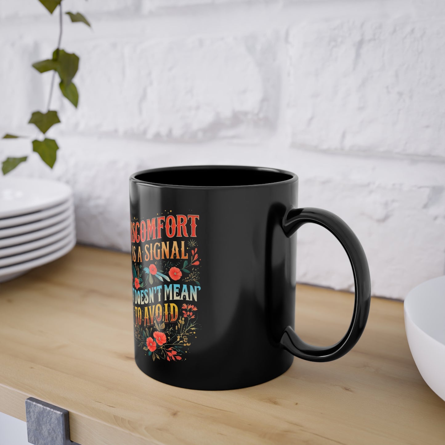 Discomfort Black Coffee Cup, 11oz