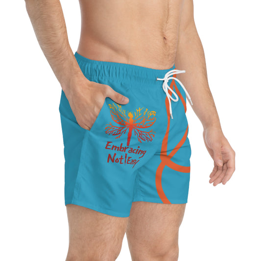 Turquoise Embracing Not Easy Swim Trunks