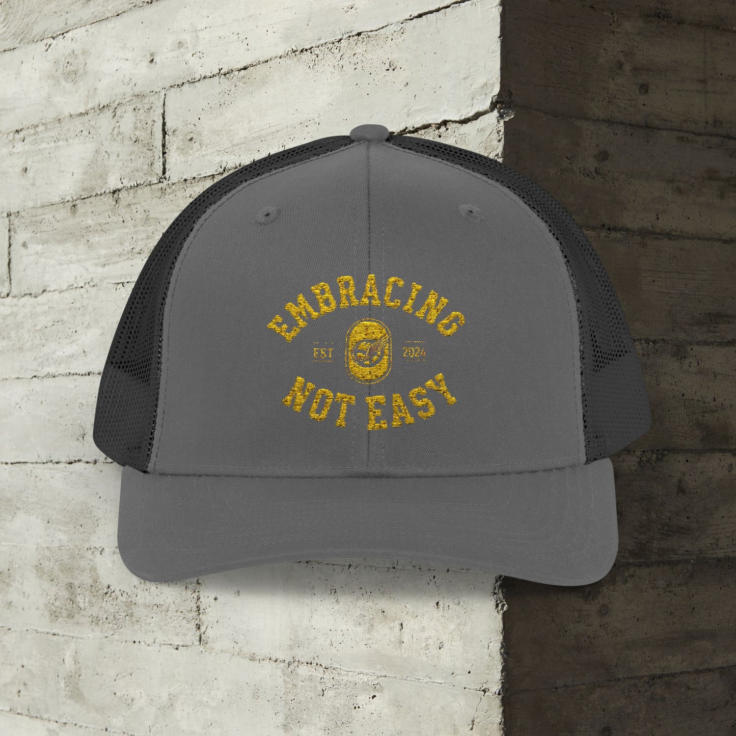 Embracing Not Easy Snapback Trucker Cap - Bold Red Vintage Hat