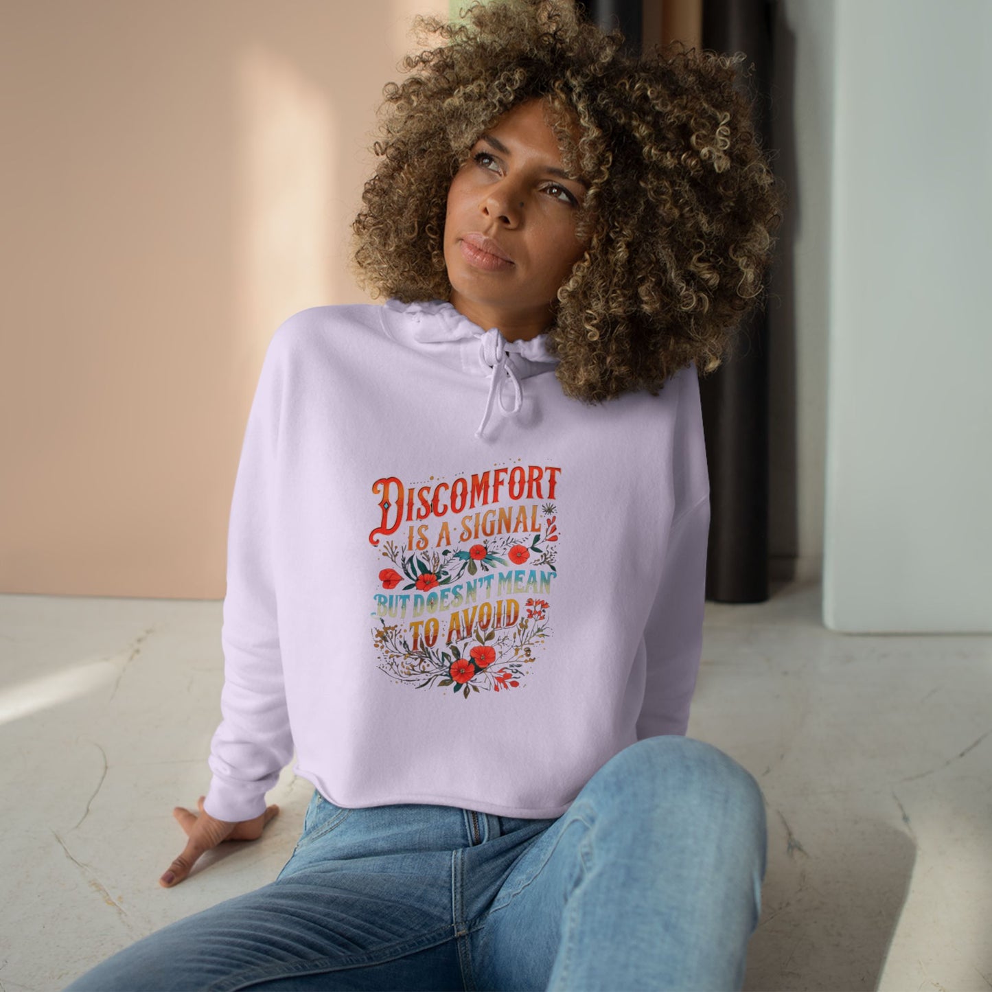 Discomfort Quote Crop Hoodie