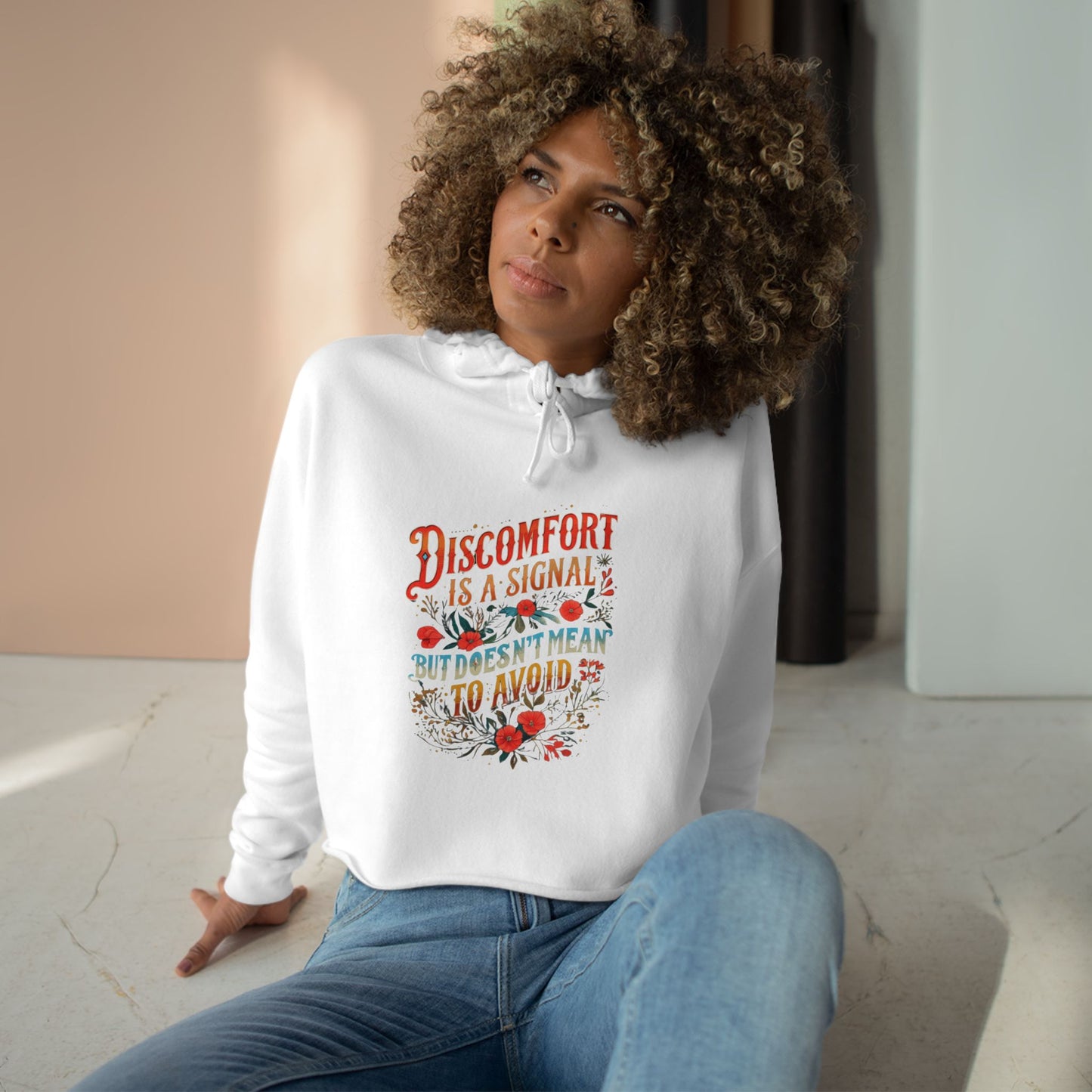 Discomfort Quote Crop Hoodie